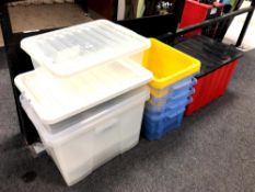 A quantity of assorted plastic storage boxes
