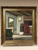Continental School : Cottage interior, oil on canvas, 42 cm x 47 cm.