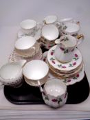 A tray of twenty-one piece Claire Pink rose bone china tea service together with two further part