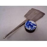 A silver Art Deco hand mirror together with a Chinese white metal and enamelled trinket pot