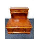 A Bradley Yew wood open shelf fitted with two drawers, width 79 cm,