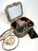 A large box of costume jewellery, Japanese cigarette case, necklaces etc.
