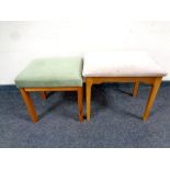 Two twentieth century teak Meredew dralon upholstered stools