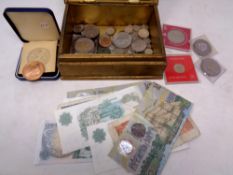 A vintage State Express cigarette tin containing coins, silver coins, crowns, commemorative coins,