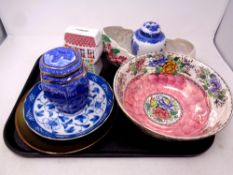 A tray of ceramics, Maling Peony rose bowl,Ringtons ginger jar,