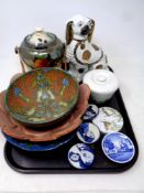 A tray of ceramics, Radford hand painted pot, pottery bowls, Danish dishes, Dutch Rhodian bowl,