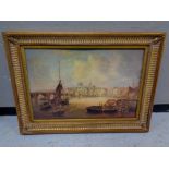 A colour print after John Wilson Carmichael 'The Mayor's Barge on the Tyne', in gilt frame.