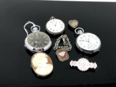 A Continental silver fob watch together with Ingersoll pocket watch, silver fob on chain,