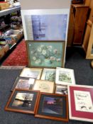 A quantity of assorted pictures and prints, Museum poster, black and white photographs,