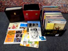 A crate and two cases of vinyl LP's and box sets including easy listening, world music,
