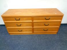 A twentieth century teak G-plan six drawer chest, width 140 cm.