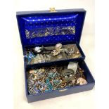 A box of costume jewellery, chains, necklaces, bangle etc.