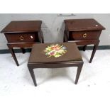 A pair of Stag Minstrel single drawer bedside stands on raised legs, width 44 cm,