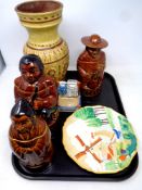 A tray of ceramics, West German vase, three graduated Pek figural storage jars,