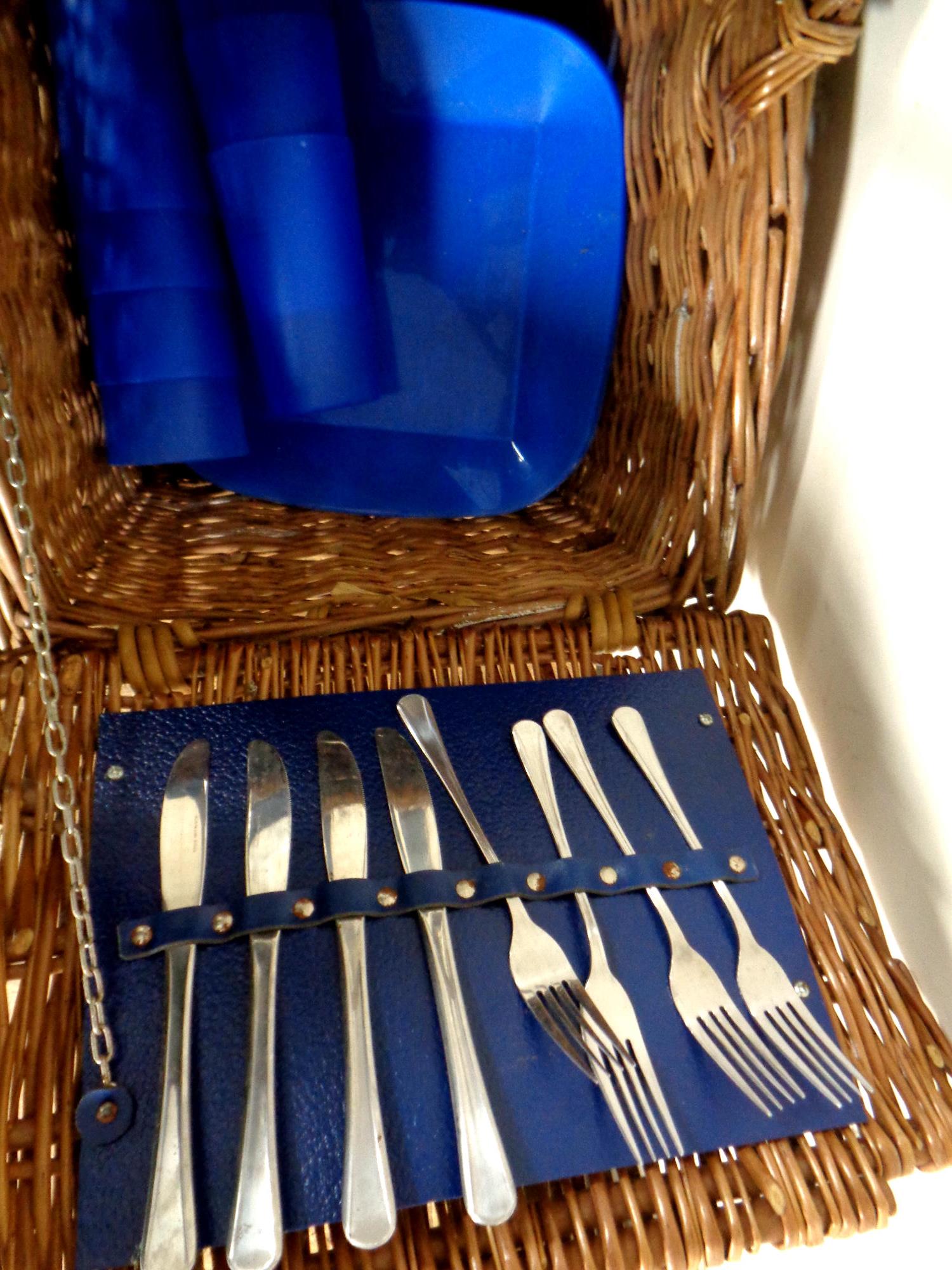 A twentieth century wicker picnic hamper with contents - Image 2 of 2