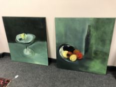 A pair of oil on canvas pictures depicting still life, 75 cm x 82 cm.