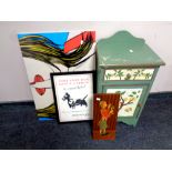 A painted bedside cabinet together with a contemporary wall picture,