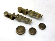 Two pairs of antique sovereign scales and some loose weights