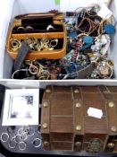 A tray containing a collection of costume and silver jewellery to include necklaces,