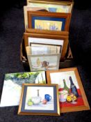 A box of framed and unframed watercolours, oil paintings by V Davie.