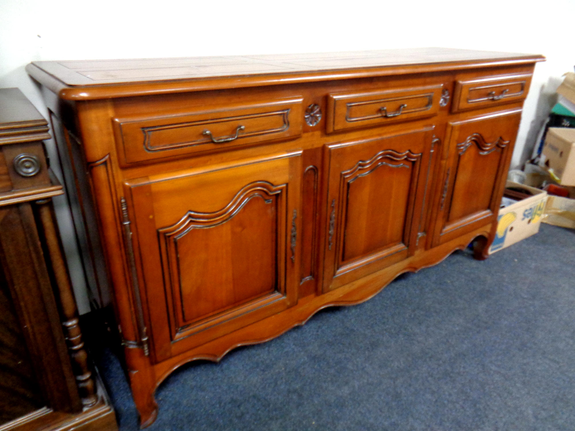 A good quality Victorian style triple door sideboard, fitted with three drawers, width 190 cm.