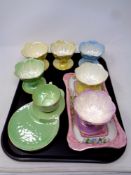 A tray of Maling china, six sundae dishes, cup and saucer,