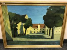 Continental School : Courtyard scene, oil on canvas, 85 cm x 60 cm.