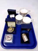 A tray of Royal Stratford Crummles and Buckingham Palace enamel trinket boxes (4),