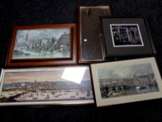 A framed colour print - South East prospect of Newcastle upon Tyne together with two further prints,