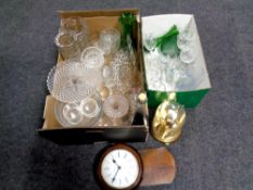 Two boxes of glass, Caithness vase, battery wall clock,