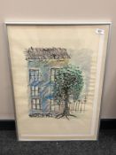 Continental School : Tree by a building, watercolour, 45 cm x 63 cm.