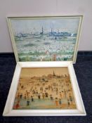 After L S Lowry : At the Seaside, colour print,