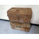 Two antique tin trunks