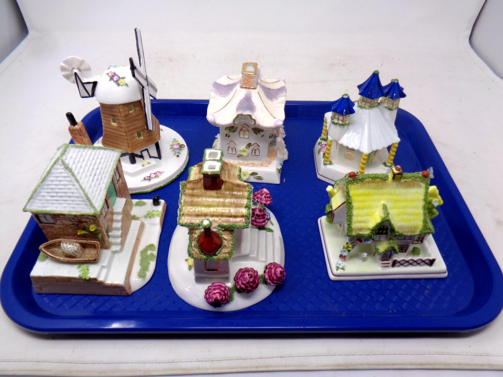 A tray of six Coalport china ornaments, The Masters House, The Vinery,