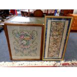A needlework silk panel in gilt frame together with a tapestry in frame