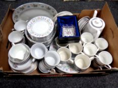 A box of china, Crown Ming tea china, Royal Grafton ironstone tea ware,