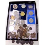A box of a quantity of assorted coins to include 1797 cartwheel penny,