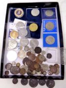 A box of a quantity of assorted coins to include 1797 cartwheel penny,