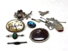 Silver jewellery including brooch set with small diamond