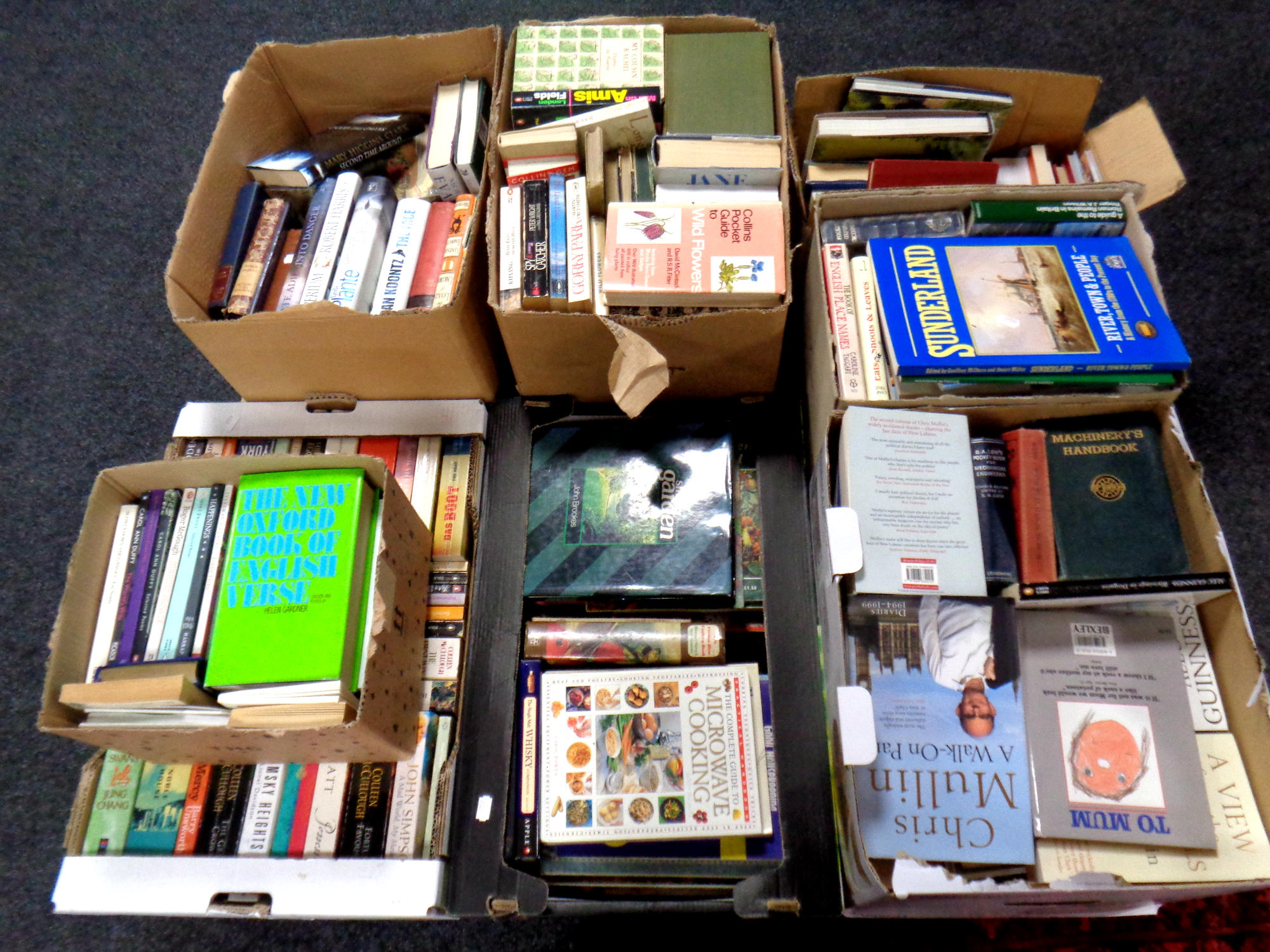 A pallet of hardbacked and paper backed books, gardening, novels, Sunderland,