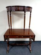 A Regency style inlaid sofa table fitted with two drawers with brass capped feet, width 92 cm,