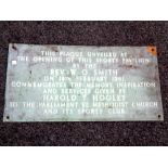 A 20th century brass wall plaque to commemorate The Opening of The Sports Pavilion dated 1961