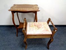 An Edwardian oak occasional table and storage piano stool