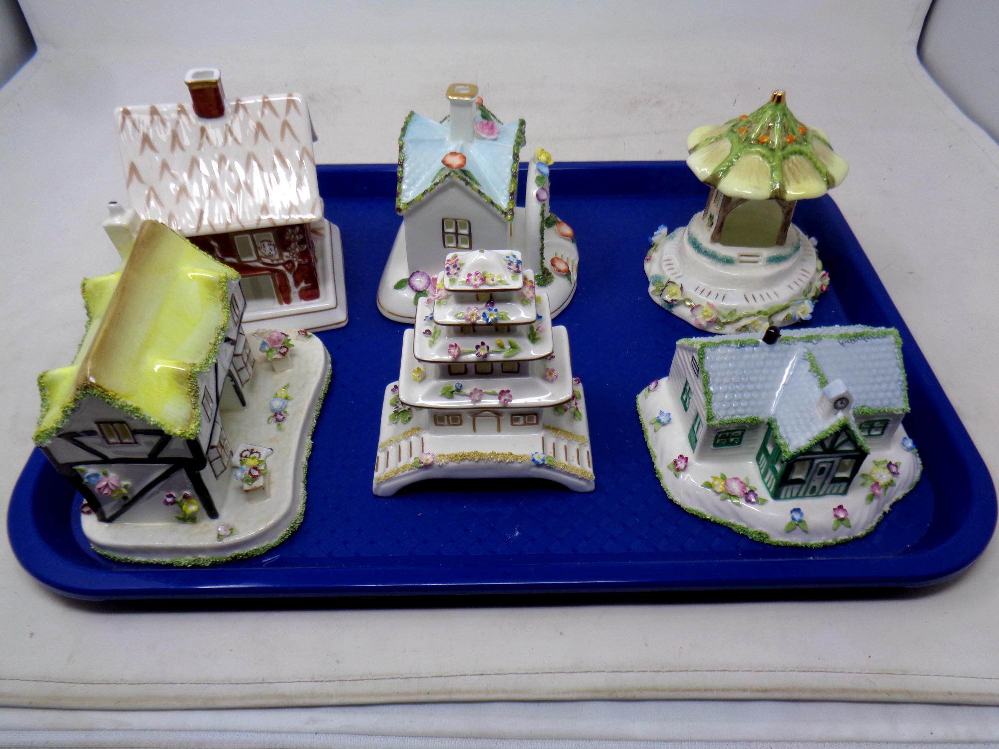 A tray of six Coalport china ornaments, The Orangey,
