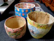 Three graduated papier mache planters