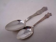 Two silver plated commemorative spoons