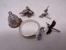 Silver and white metal jewellery to include dress ring,