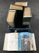 A basket containing a quantity of 1960s Athletics Weekly magazines in five folders