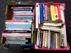 Two boxes containing books relating to steam railways, local history, North American Indian wars,