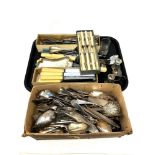 A tray of a large quantity of plated cutlery,